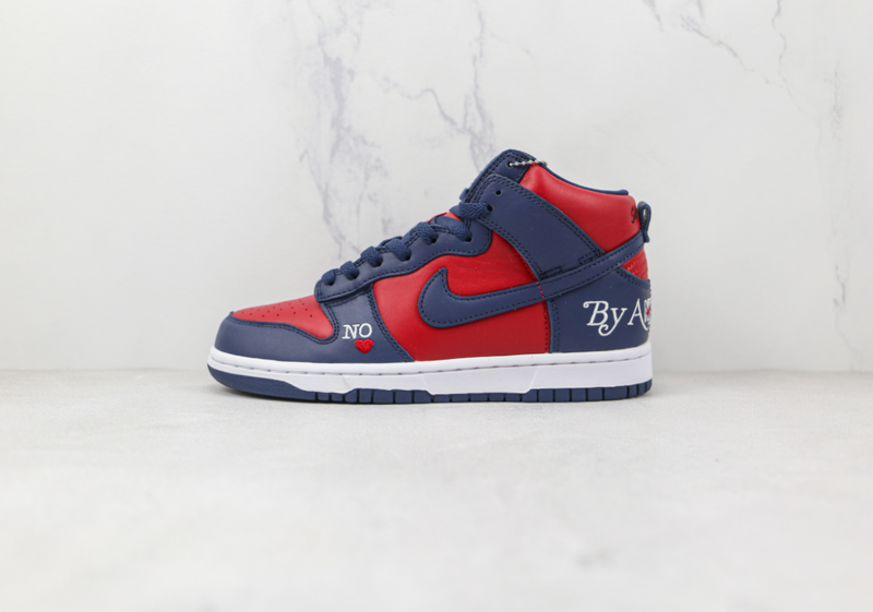 Supreme X Nike SB Dunk High By Any Means Navy Red